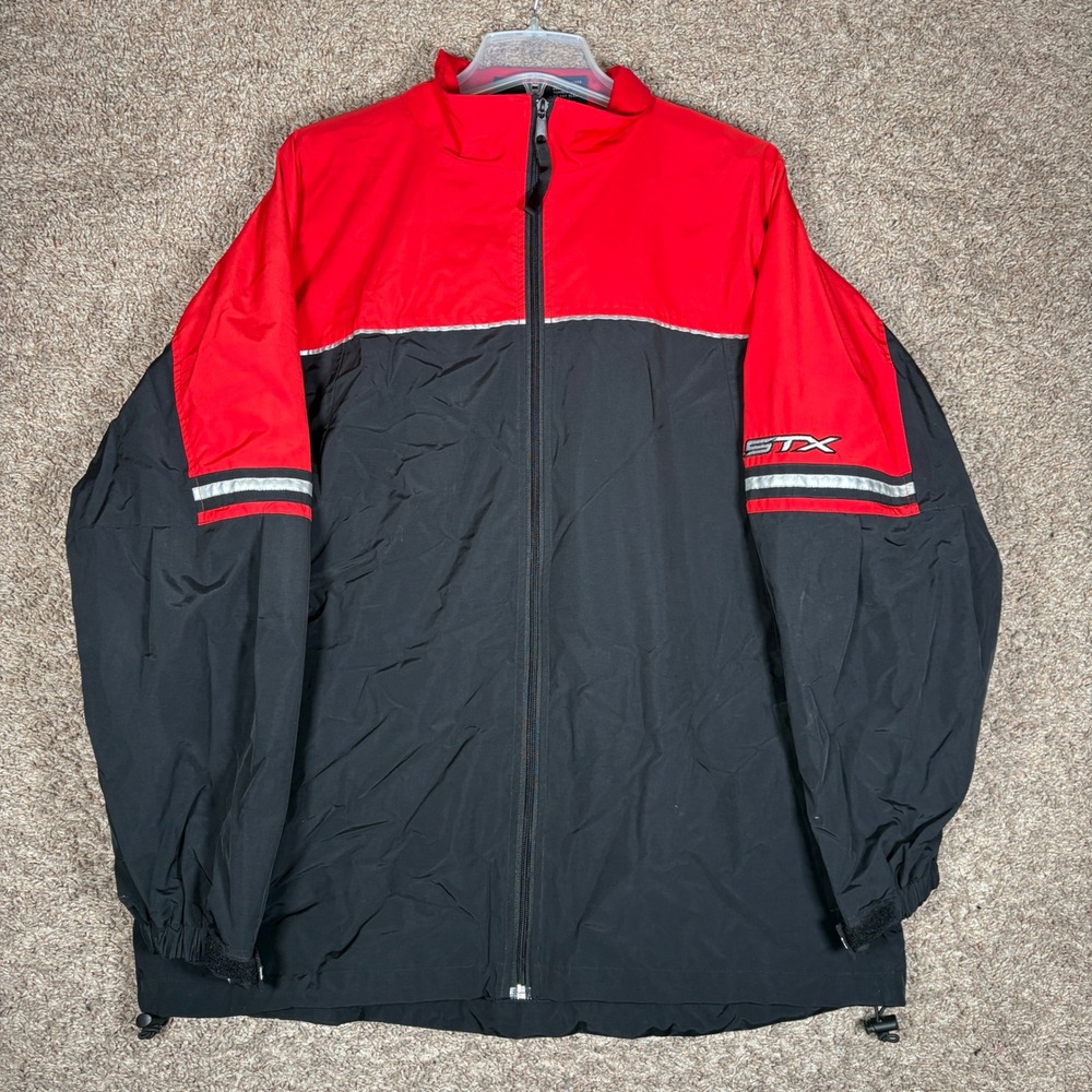 STX Mens XL Windbreaker Jacket Red Black Colorblock Reflective Mesh Lined Zip Up